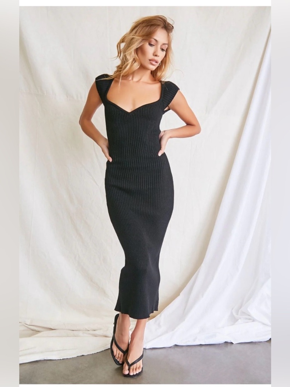 Forever 21 cream Ribbed Sweetheart Maxi Dress (Color: cream)